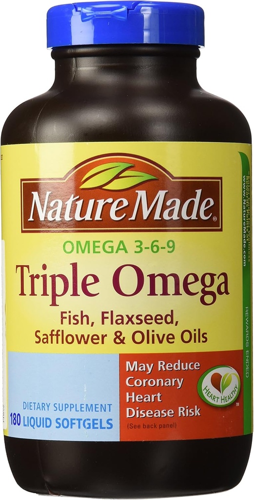 Nature faite Triple Omega 3 6 9 - Poissons, graines de lin, fleurs de carthame et huiles d'olive - 180 Softgels