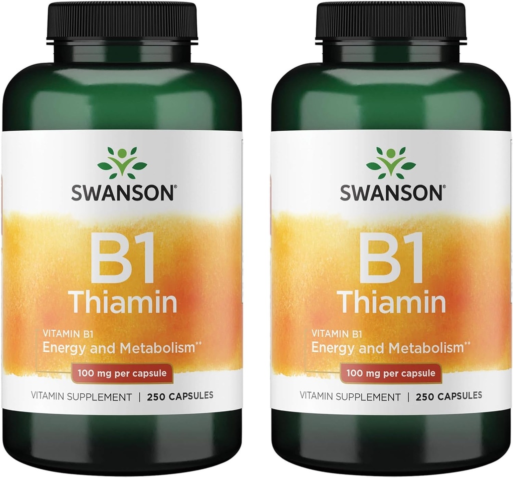 Swanson Vitamine B1 (Thiamine) - favorise le métabolisme sain et fournit un soutien énergétique - supplément de vitamine naturelle soutenant la fonction cellulaire Nerve Optimum - (2 pack)