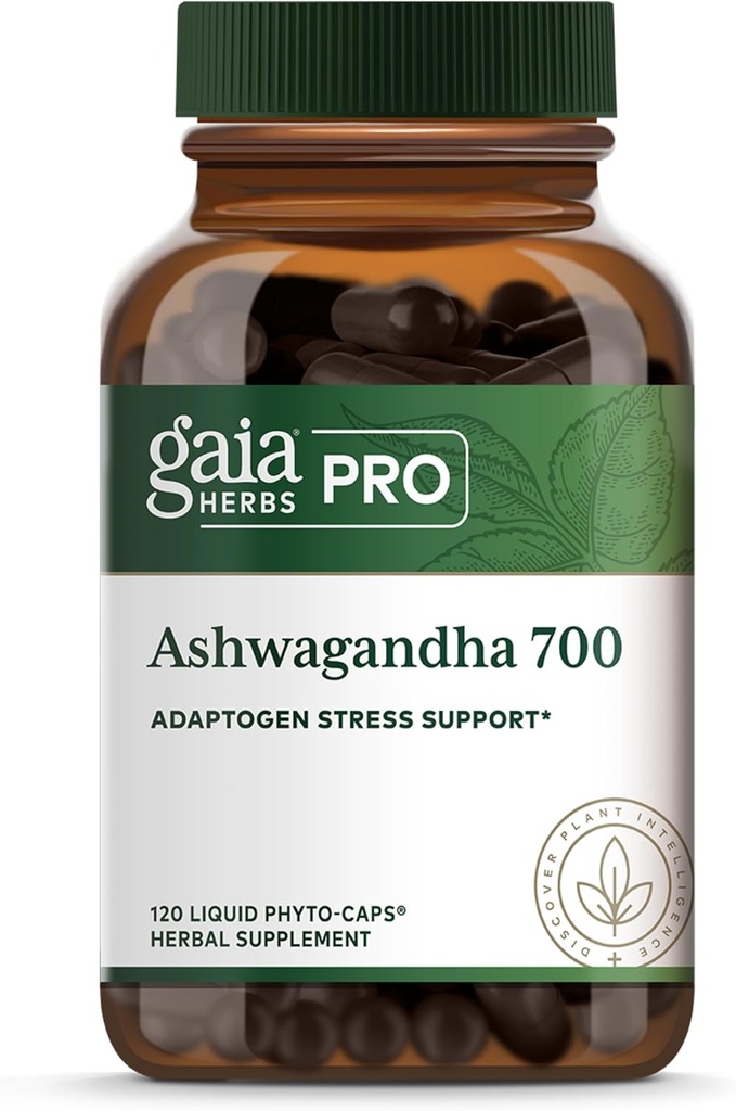 GAIA HERBS PRO Ashwagandha 700 - Supplément de soutien immunitaire santé* - Formule à une seule herbe avec Ashwagandha biologique - Vegan, sans gluten, sans soja - 120 capsules de phytothérapie liquide (60 portions)