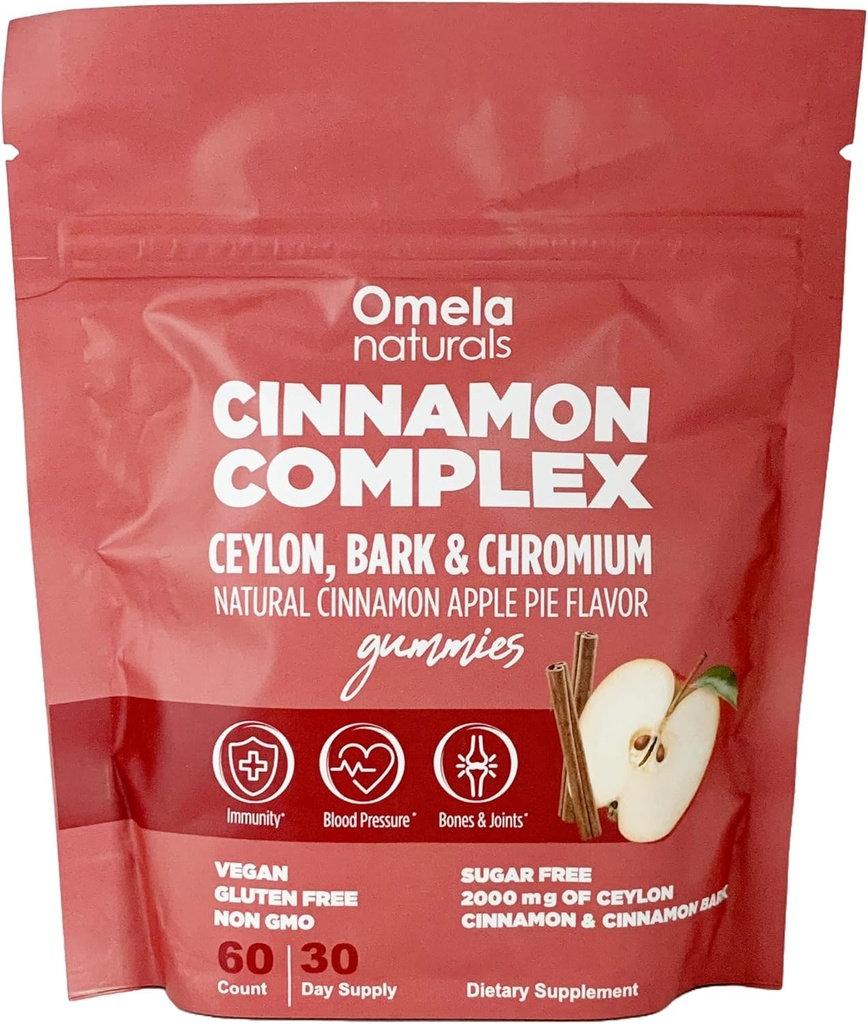 Ceylan sans sucre Cinnamon Complex Gummies Apple Cinnamon Flavor de l'Immune Soutien et suppléments antioxydants $ 2000mg Cinnamon Complex with Chromium $ Vegan, non-OGM, sans gluten $ 60ct