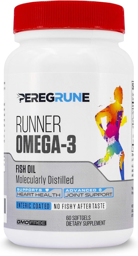 Runner Omega 3 Huile de poisson – Supplément de sport nutritionnel Triple Strength - aide à soutenir la santé du coeur et des articulations pour courir avec Omega- EPA et DHA - 1000 mg, 1 mois Capsules pour hommes et femmes