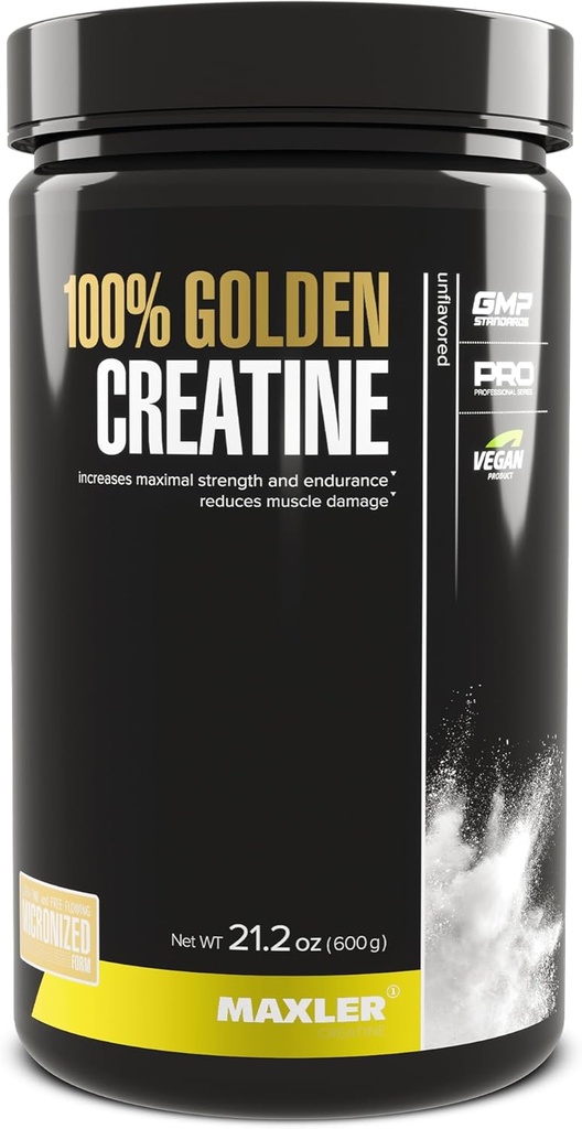 Maxler 100% de la créatine dorée - Poudre monohydratée micronisée de la créatine - Suppléments de construction musculaire - Supplément végétalien avant/après l'entraînement - Poudre de créatine sans gluten - 600 g