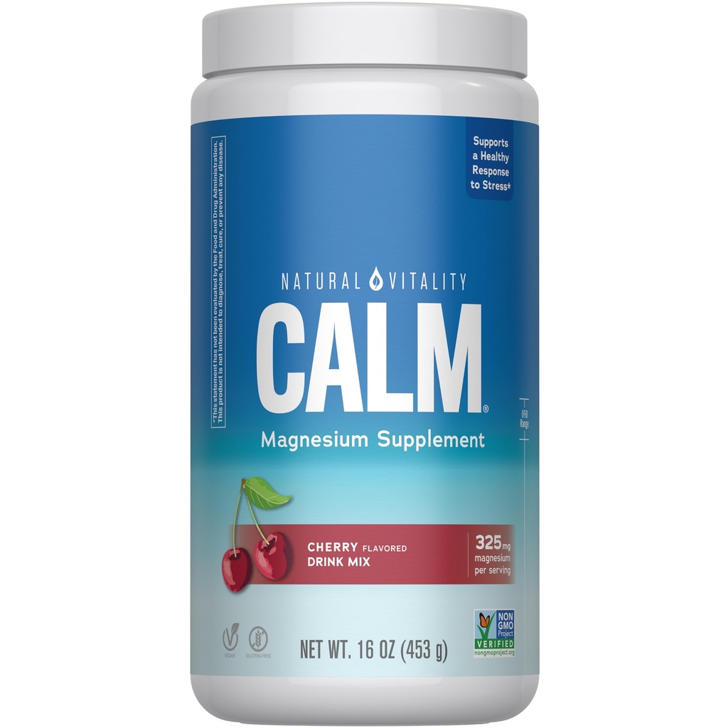 Vitalité naturelle Calme, supplément de magnésium, poudre de mélange anti-stress, sans gluten, végétalien, et non-OGM, cerise, 16 oz