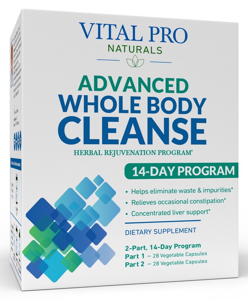 Vital Pro Naturals - Advanced Whole Body Cleanse with Milk Thistle, Magnesium, Cape Aloe, and Herbs for Occasional Constipation and Healthy Elimination, 2-Part 14 Day Kit, 56 Capsules