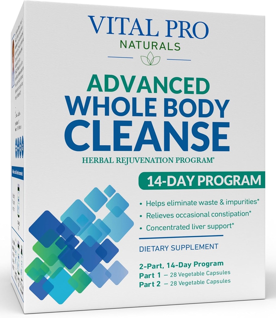 Vital Pro Naturals - Nettoyer le corps entier avec le chardon de lait, le magnésium, le cap Aloe et les herbes pour la constipation occasionnelle et l'élimination saine, 2-Part 14 Day Kit, 56 Capsules