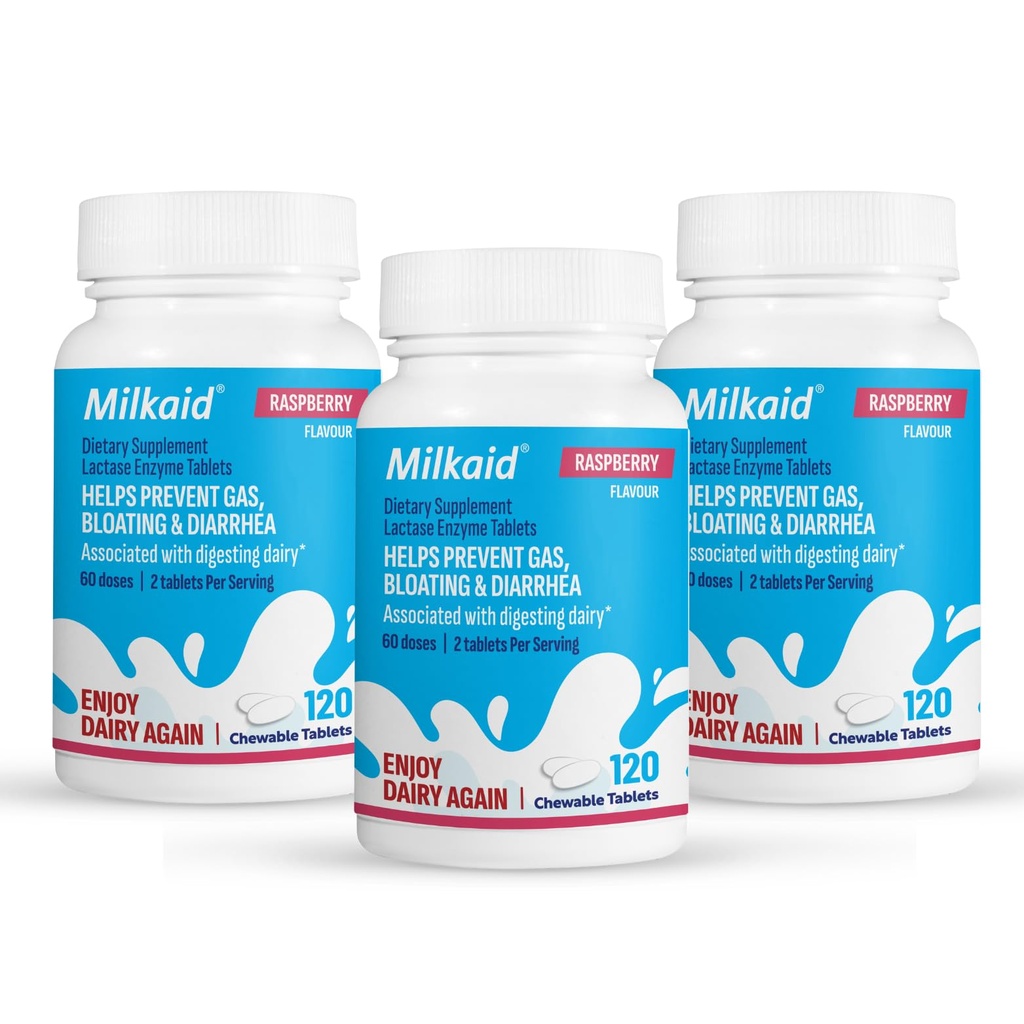 Laitaid Lactase Enzyme Comprimés à croquer pour le soulagement de l'intolérance au lactose.