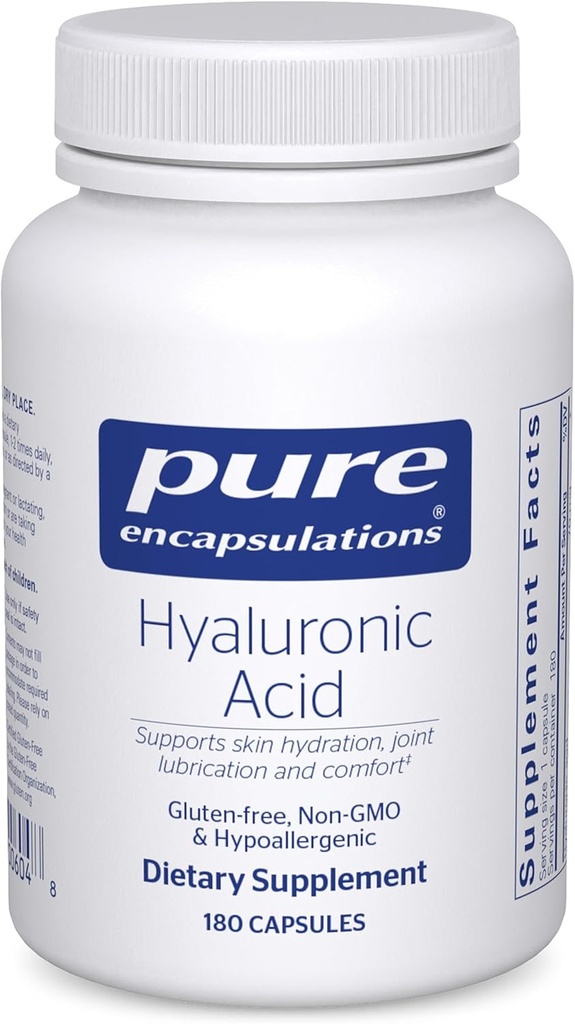 Encapsulations pures Acide hyaluronique - pour l'hydratation de la peau, la lubrification articulaire et la santé articulaire* - Absorption efficace - Sans gluten - Vegan & Non-OGM - 180 capsules