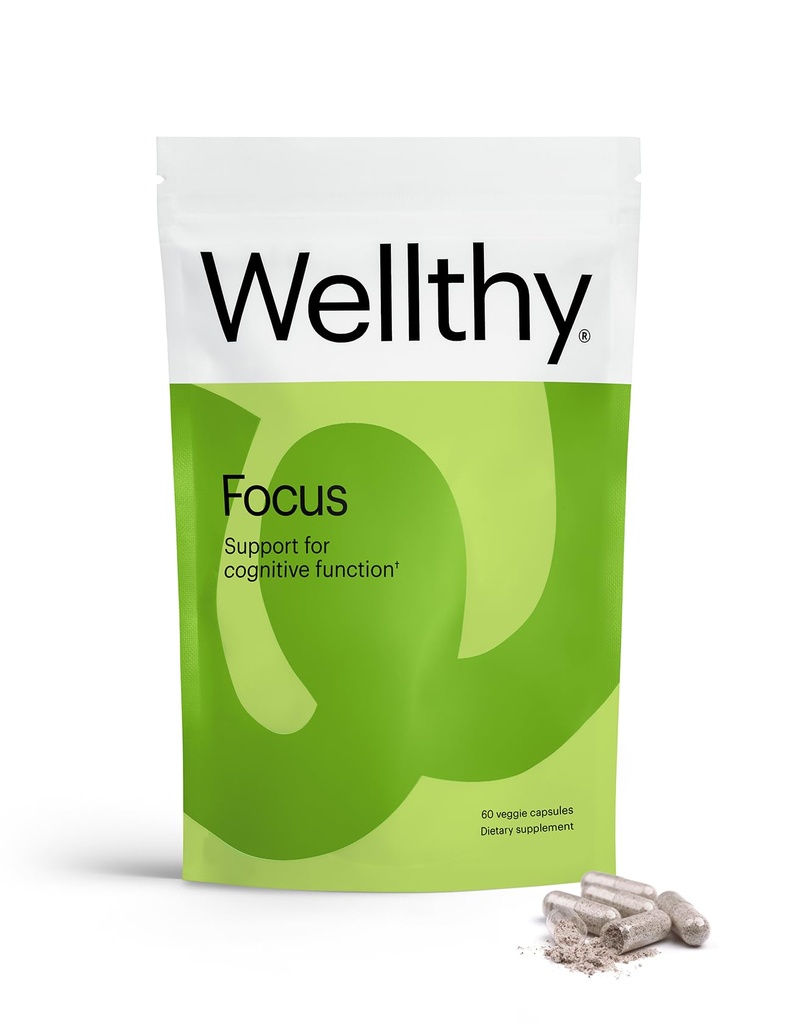 Wellthy Focus Fonction cognitive, focus et supplément mémoire pour mémoire, créativité et motivation (30 jours)