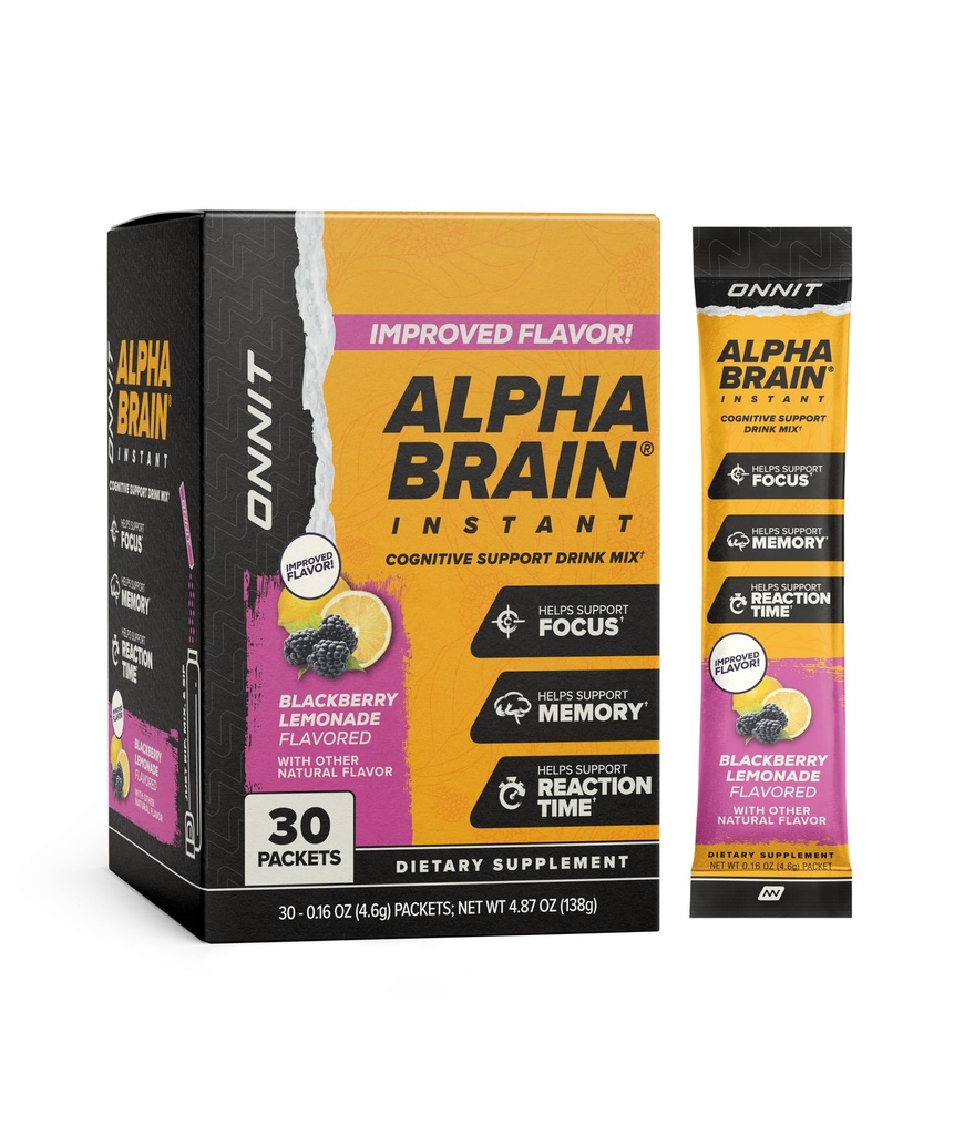 ONNIT Alpha Cerveau Instantané de soutien cognitif Mélange, BlackBerry Lemonade Flavor, Supplément Nootropic pour Focus, Mémoire et Clarity, 0.13 oz Packets, 30 Compte