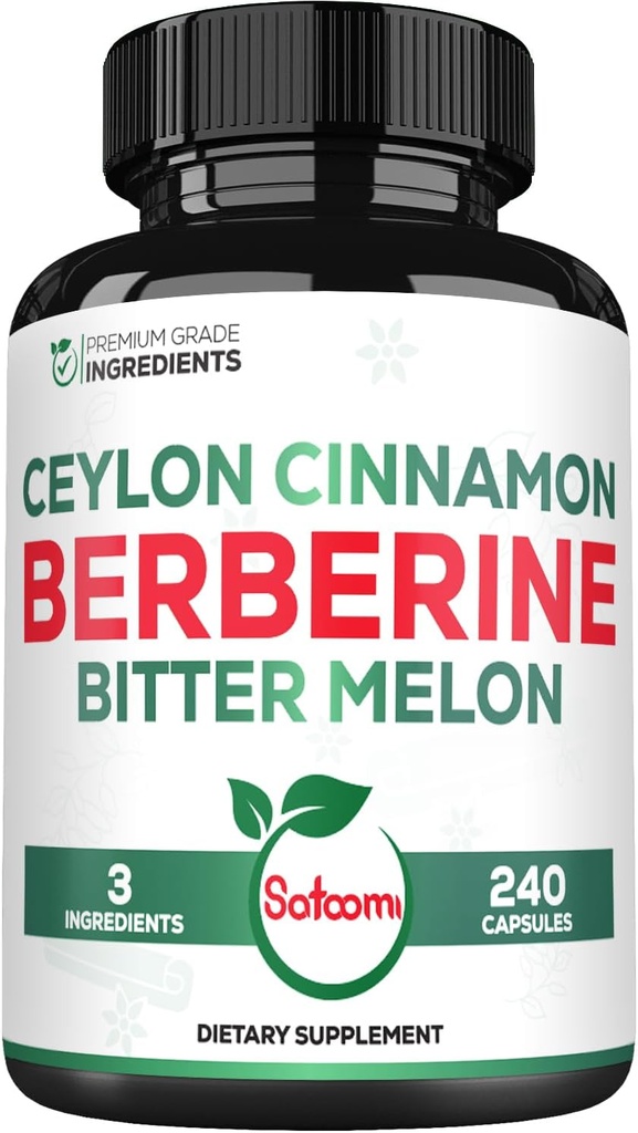 Berberine 1500mg Supplément avec Ceylan biologique Cinnamon Bark & Bitter Melon - 240 Capsules Vegan pour 80 portions - Système immunitaire, santé cardiaque, prise en charge corporelle et soutien à la digestion