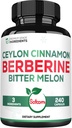 Berberine 1500mg Supplément avec Ceylan biologique Cinnamon Bark & Bitter Melon - 240 Capsules Vegan pour 80 portions - Système immunitaire, santé cardiaque, prise en charge corporelle et soutien à la digestion