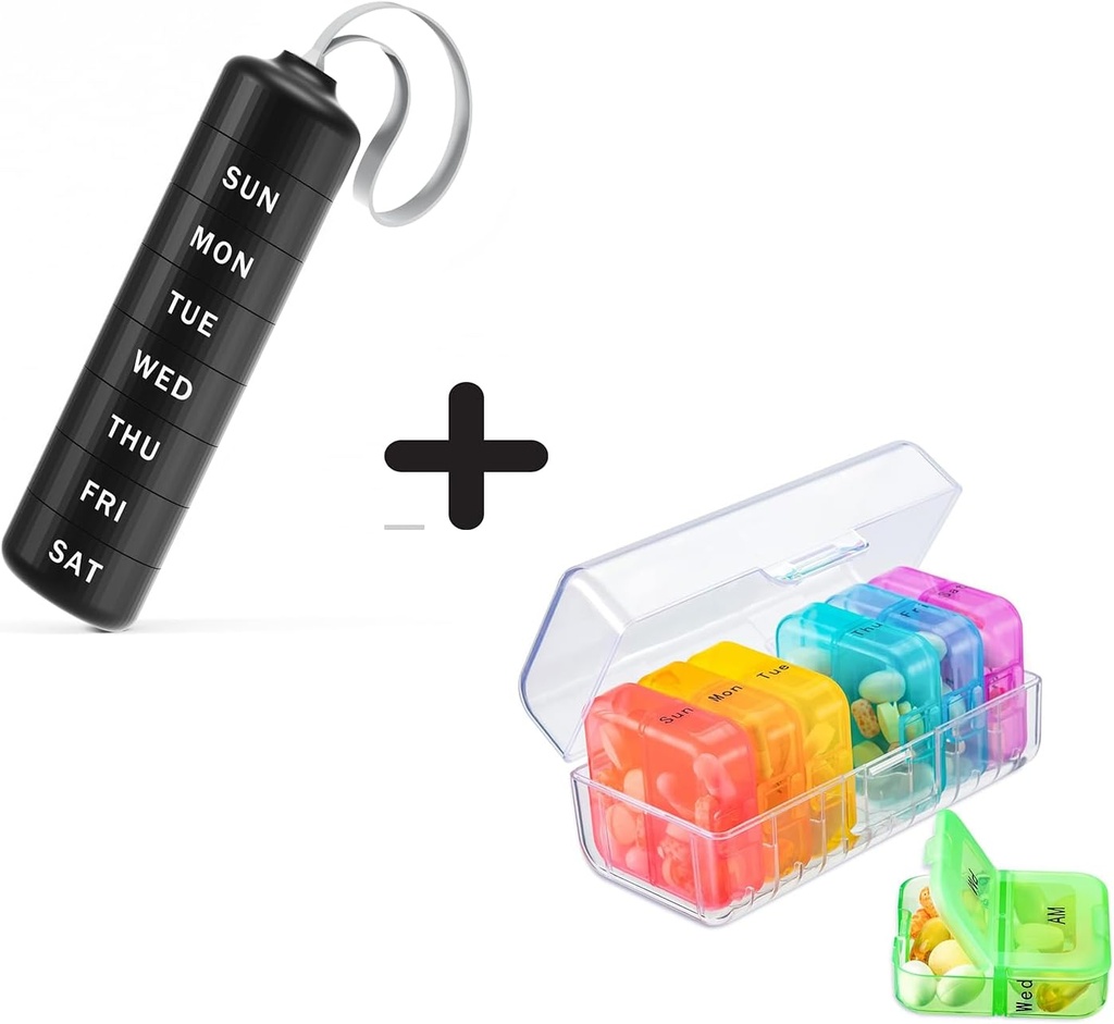 Zoksi organisateur de pilules de voyage, organisateur de supplément quotidien, cas de vitamine portable avec 7 compartiments amovibles, boîte à pilules hebdomadaire 7 jours pour l'extérieur, bureau, maison (noir)