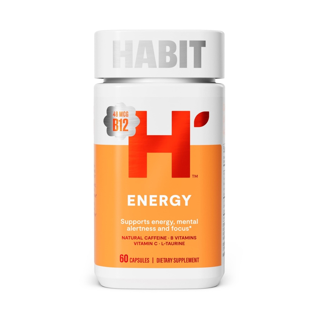 Supplément Énergie Habit (60 capsules) - Nouveau look, soutient l'énergie, l'alerte et le focus, caféine naturelle, vitamines B & C, extrait de thé vert, végétalien, non-OGM (1 paquet)