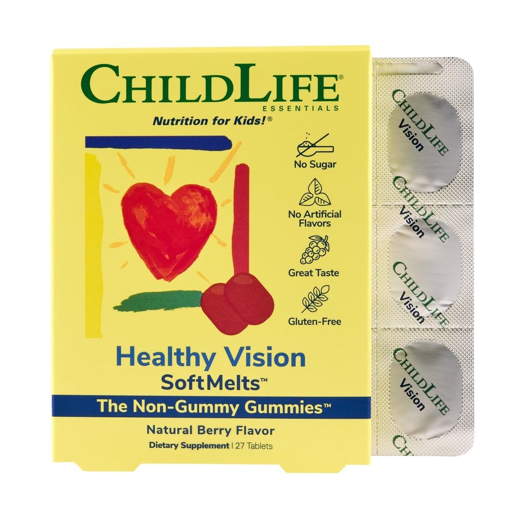 ESSENTIELS ENFANT Vision saine SoftMelts - Vitamines oculaires pour les enfants, Gommies de lutéine, Suppléments de lutéine et de zéaxanthine, Gommies de santé oculaire, Lutéine pour enfants, Grand goût - Berry naturel, 27 comprimés
