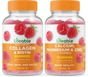 Collagène et biotine à vie + Calcium, Magnésium, Zinc et vitamine D, Gommies - Grande dégustation, supplément de vitamine, sans gluten, sans OGM, gommy à croquer