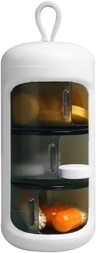 Pill Container, petit sac de voyage portable, mini-organisateur de pilules, boîte à pilules pour la vitamine, huile de poisson, suppléments, 3 compartiments coulissants quotidien...