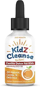 Kidz Nettoyez la zéolite Détox pour les enfants , le comportement, l'énergie et le supplément de soutien de santé Gut , facile à prendre , gouttes de zéolite liquide pur + méthyl B12 + D3 (Orange Flavor) - 2oz