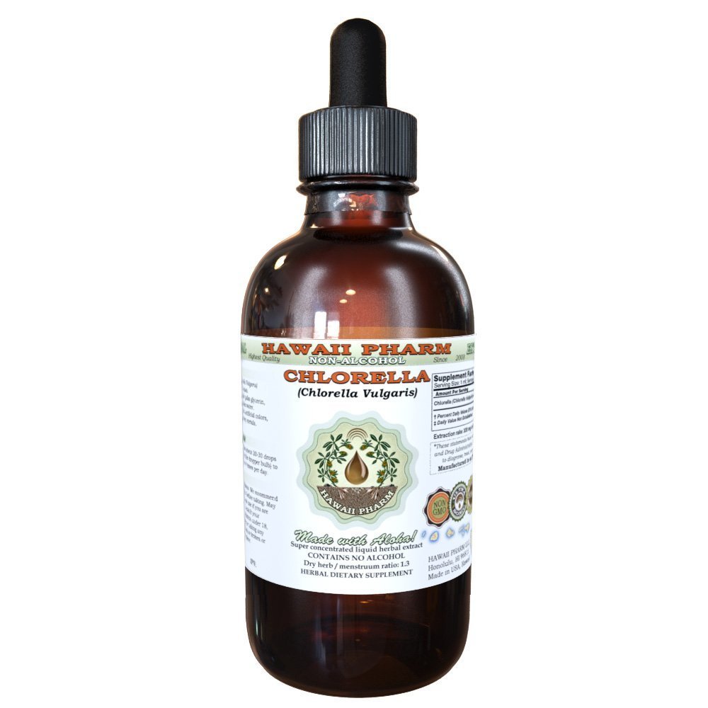 Chlorella Extrait liquide sans alcool, Chlorella (Chlorella vulgaris) Plante entière, Glycérite séchée Hawaii Pharm supplément naturel à base de plantes 2 oz