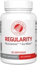 Silver Fern Regulatory Capsules de supplément digestif Marque - 1 bouteille = 30 capsules = 30 jours d'approvisionnement - Mucosave FG (polysaccharides piquants et polyphénols de feuille d'olive) & SunFiber