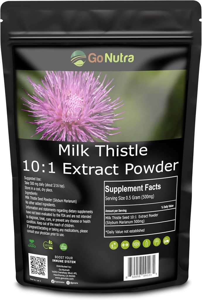 Milk Thistle Powder 1 lb. | Milk Thistle Extract 5:1 Strength Silymarin | Silybum Marianum Herbal Supplement Non-GMO