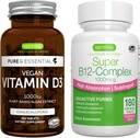 Vitamine Végétale D3 + Super B12-Complex, Ensemble végétalien, 365 1000iu Comprimés Vitamine D3 + Haute Absorption Sublingual B12, par Igennus