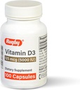 Rugby Vitamine D3 5 000 UI (125 mcg) - Supplément alimentaire de vitamine D pour la santé des os, des dents et des immunes, 100 capsules