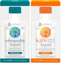 Youtheory Ashwagandha Liquid Blueberry, 12 sachets à portion unique, K2 et D3 quotidien Vitamine Liquid Peach, 12 sachets à portion unique
