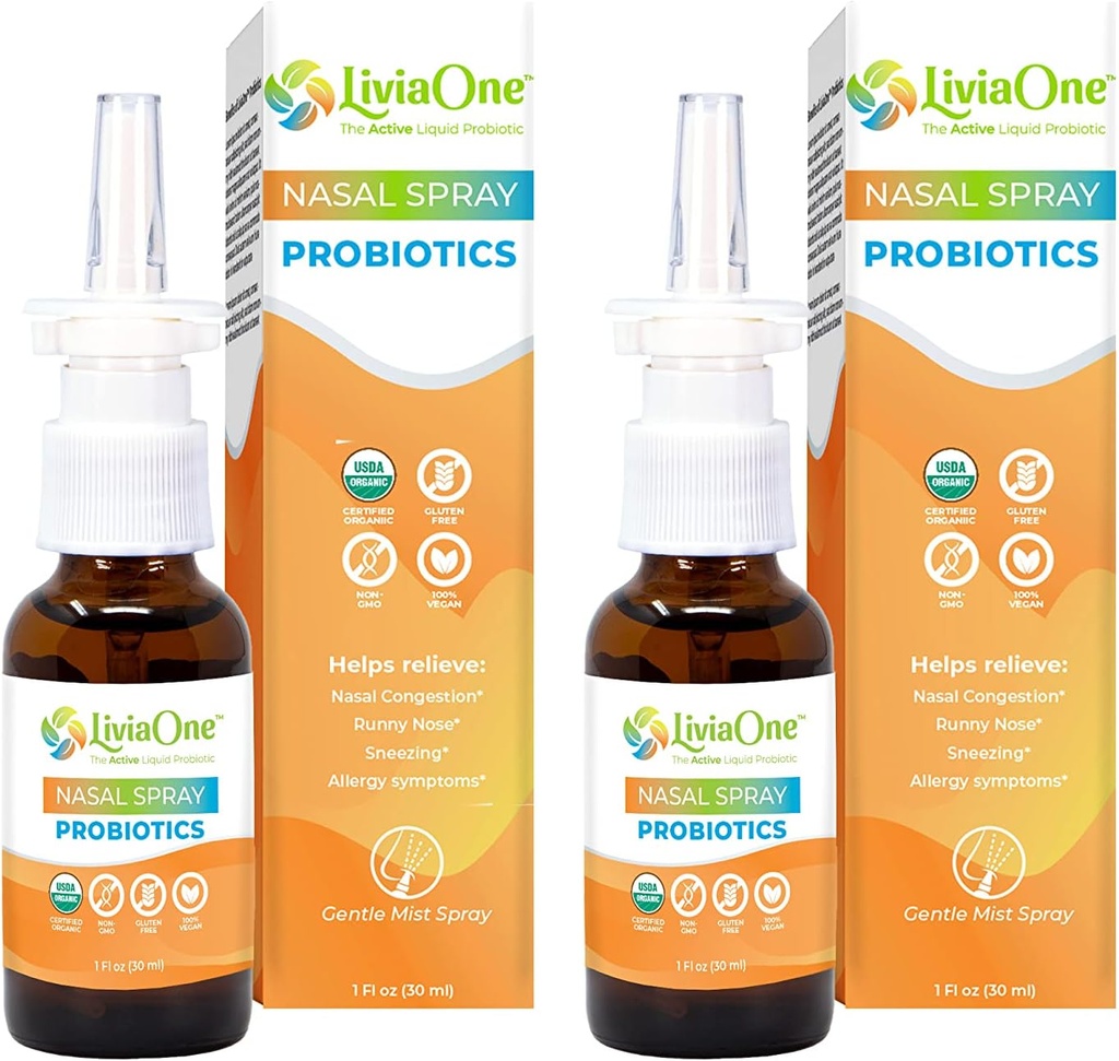 LiviaOne Nasal Spray, All-Natural Plant Based Probiotic Sinus Spray 1 Fl Oz (Pack of 2)