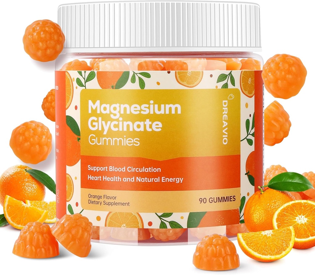 90 Compte Glycinat de magnésium Gommies 400mg w/Ashwagandha Supplément - Supplément sans sucre Zinc Magnésium Glycinate Supplément Ashwagandha Gommies pour adultes Orange Arôme