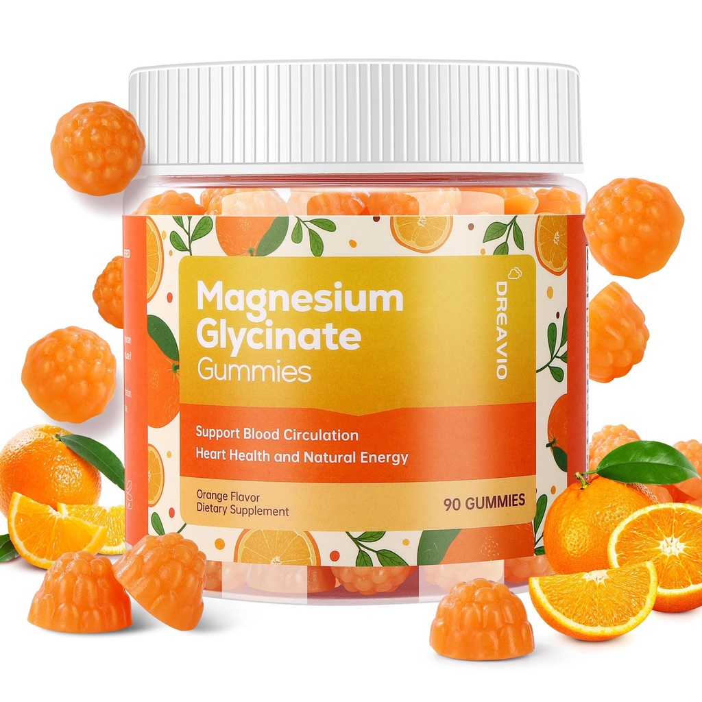 DREAVIO 90 Count Magnesium Glycinate Gummies w/Ashwagandha Supplement - Sugar Free Zinc Magnesium Glycinate Supplement Ashwagandha Gummies for Adults Orange Flavor