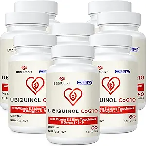 Ubiquinol CoQ10-600mg-Softgel, supplément actif d'Ubiquinol Coq10 avec vitamine E et oméga 3, 6, 9, haute absorption-Coenzyme-Q10, puissant antioxydant pour la production d'énergie, testé, 480 Compte