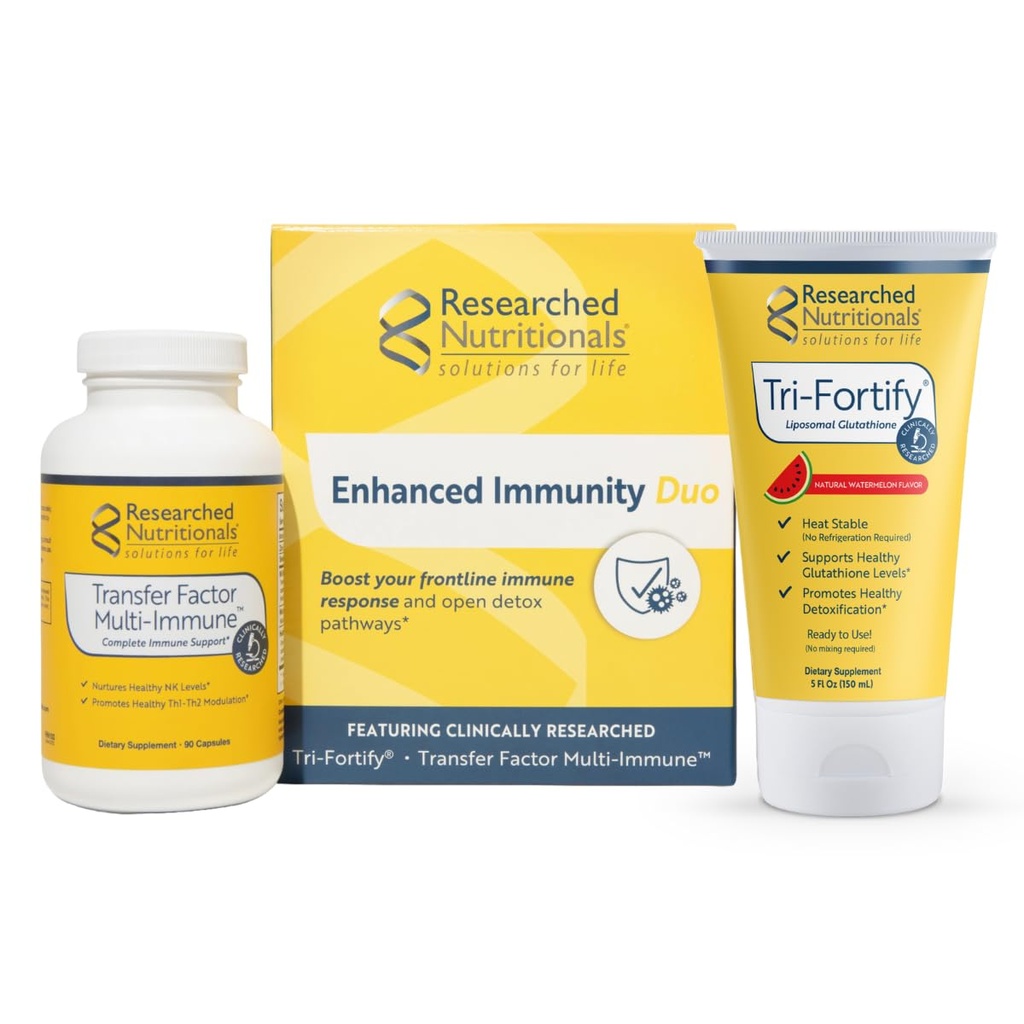 Nutritionnels étudiés Glutathion liposomique (450mg) + supplément de colostrum et champignons pour immunité - Immunity Duo amélioré - pastèque tri-fortifiante + facteur de transfert multi-Immune (2 pièces)