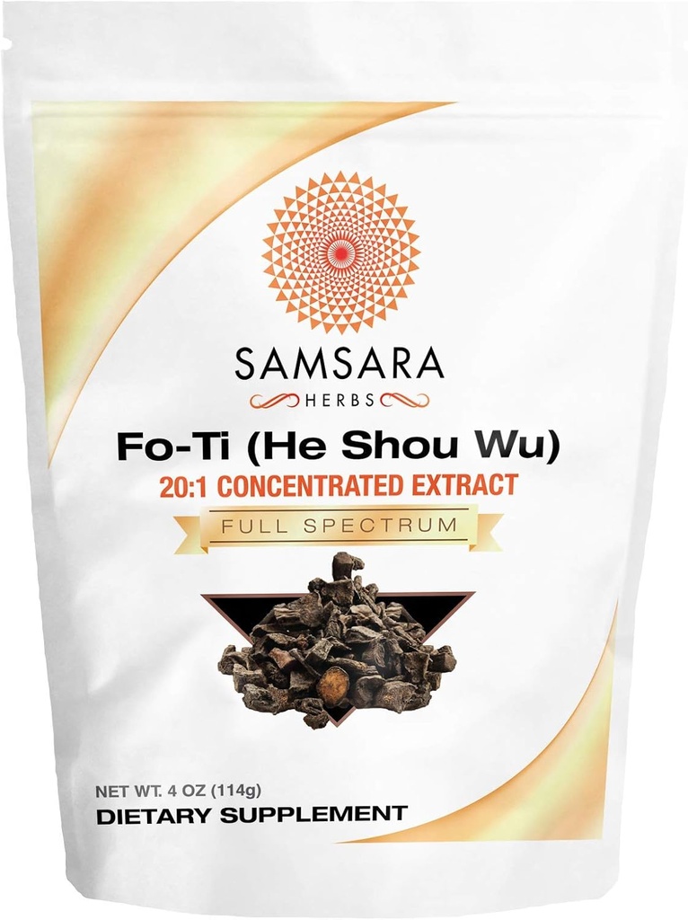Poudre d'extrait de fo-ti de Samsara (4oz/114g) (He Shou Wu) - 20:1 Extrait concentré, préparé