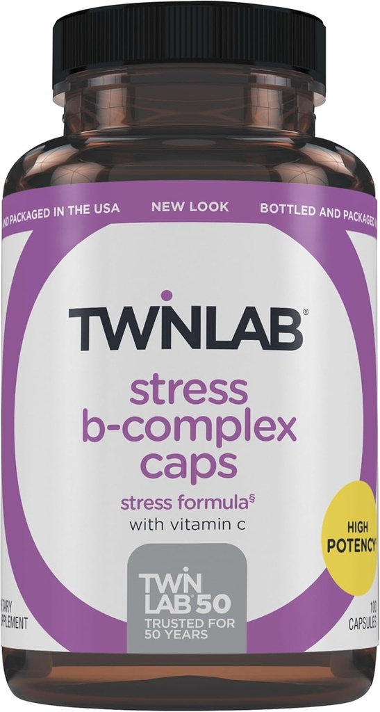 Twinlab Stress B-Complex Caps - Compplex B complet et 1000 mg de vitamine C - Supplément de soutien énergétique avec les capsules de vitamine B12 et B6-100