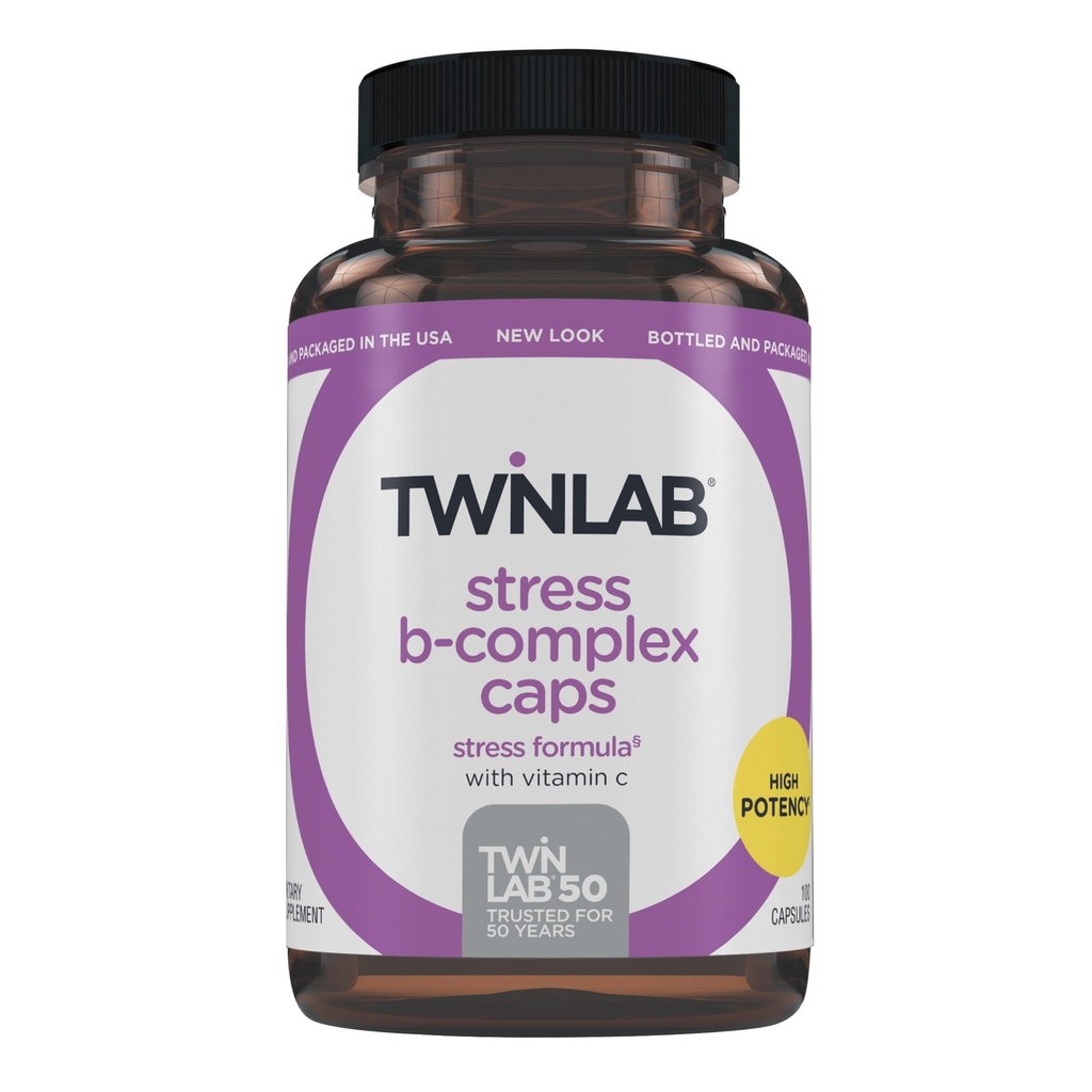 Twinlab Stress B-Complex Caps - Compplex B complet et 1000 mg de vitamine C - Supplément de soutien énergétique avec les capsules de vitamine B12 et B6-100