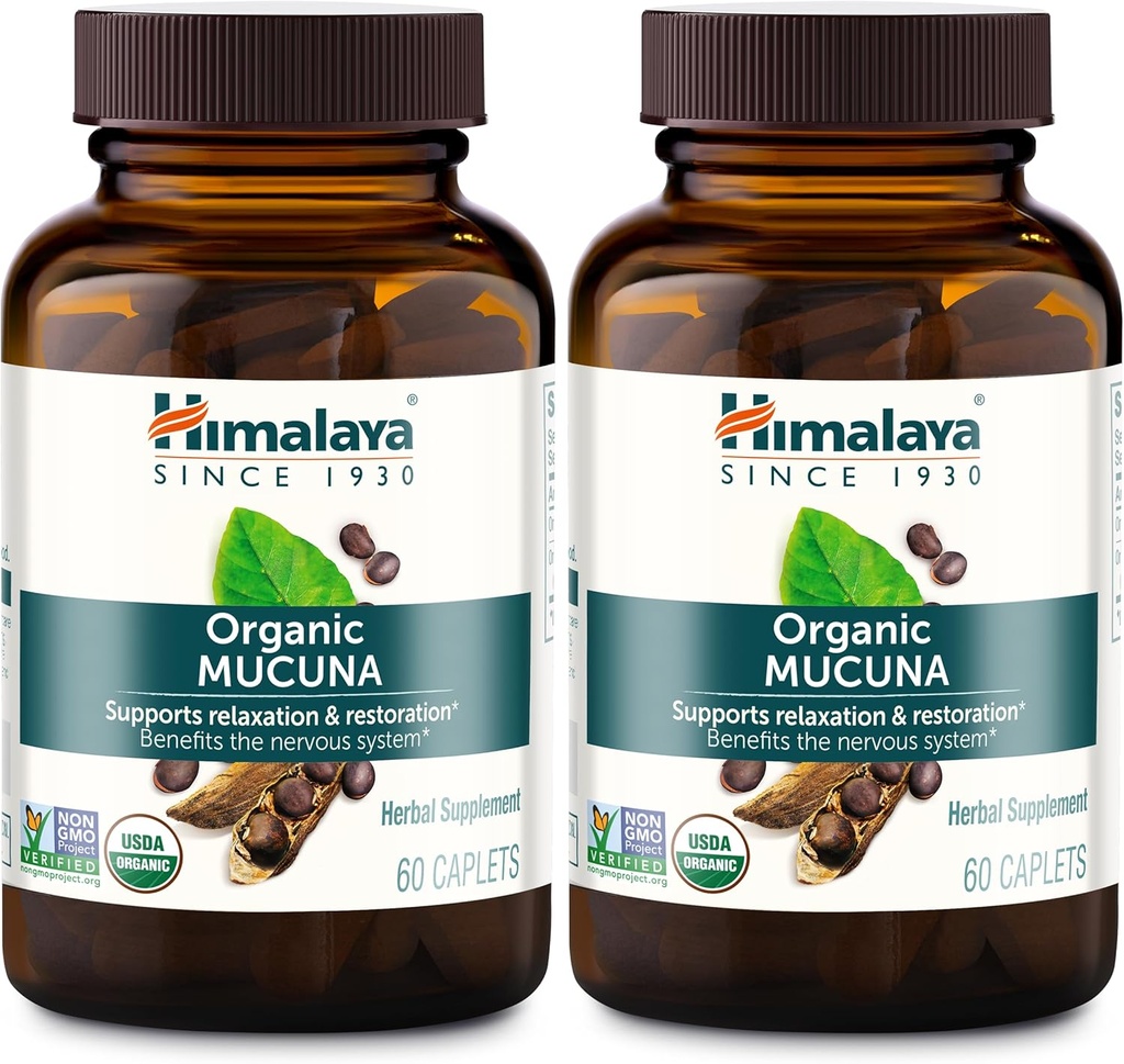 Himalaya complément à base de mucus organiques, soutient la relaxation, le soulagement de la tension, la fonction cérébrale, non-OGM, USDA biologique, végétalien, sans gluten, 600 mg, 60 plants-caplets, 2 pack, 120 jours d'approvisionnement