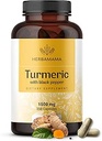 HerbAMAMA Curcumin Turmeric Capsules - 1500mg Curcuma Longa et extrait de poivre noir pour l'acide urique et le soutien digestif - Vegan, Supplément antioxydant curcuma non-OGM, 250 capsules
