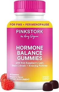 Gummies d'équilibre des hormones pour les femmes – PMS, ménopause et soutien œstrogène – Mood, Bloating, Hot Flashes & Energy – Feuille de framboises rouges, Cohos noirs, Primrose – 60 Gummies végétaliennes