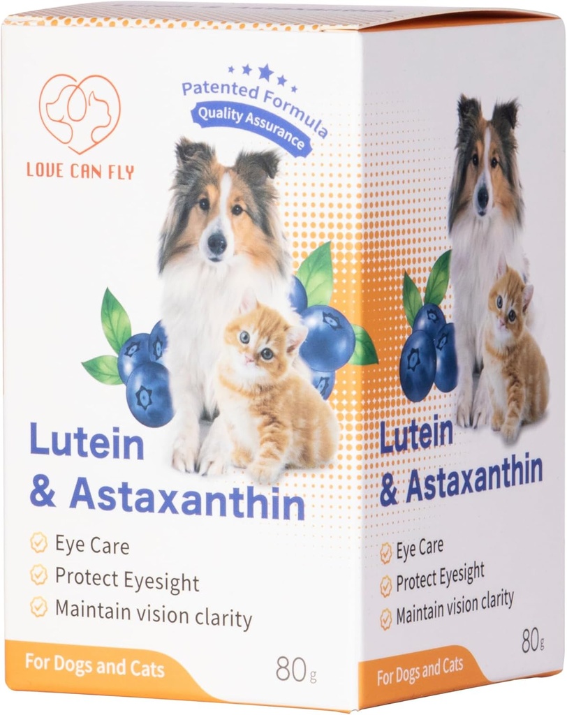 Lutéine pour chiens et supplément pour les yeux de chat Astaxanthine All Natural Ingredient Human Grade Support Tear Stain Immune,Lutéine provenant des États-Unis, Améliorer la vision antioxydants santé- 2,8 Oz