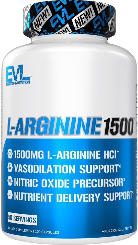 Evlution Nutrition Booster à Oxyde Nitrique Supplément L-Arginine - Supplément à Oxyde Nitrique à haute puissance avec 1500mg de L Arginine HCL pour pompes améliorées Croissance musculaire et vasculaire