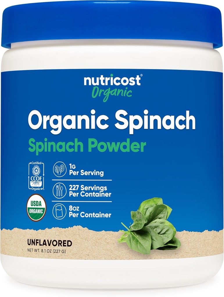 Nutricost Organic Spinach Powder 8oz (1 Gram Per Serving) - Certified USDA Organic, Premium Non-GMO Spinach Powder