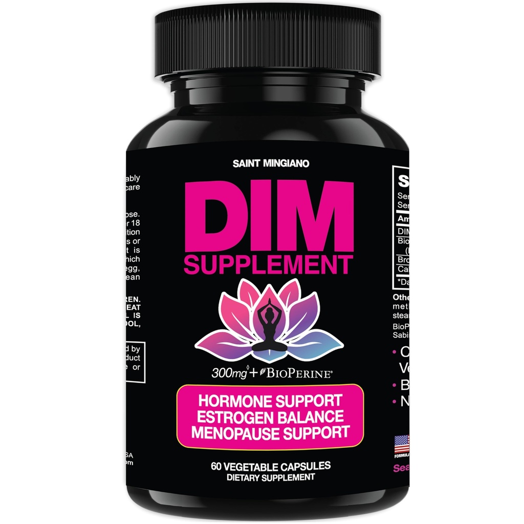 DIM Supplement 300 mg - Hormone Balance for Women, | Estrogen Supplement for Women with Hot Flashes & Night Sweats | Aids in Menopause Symptoms, Estrogen & Oestrogen. 60 Capsules