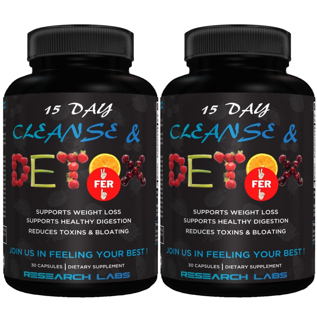 Laboratoires de recherche 15 jours Colon Cleanse & Detox for Less Bloat Flat Tummy w/Probiotiques - 2 Fer 1 - Constipation Relief - Flushes Toxines, stimule l'énergie. Formule sûre et efficace pour la recherche clinique