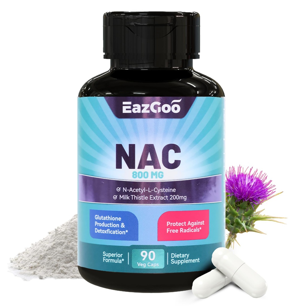 NAC Supplement, N-Acetyl Cysteine Capsules 800mg, N-Acetyl Supplement with Milk Thistle 200mg, Antioxidant Support, Vegan, GMOs-Free, NAC 90 Count (Pack of 1)