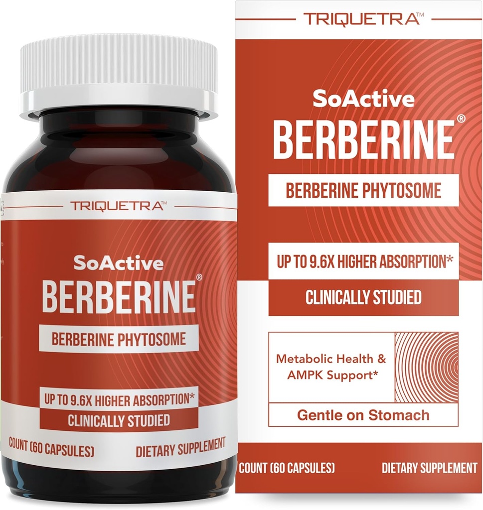 SoActive Berberine 550mg: 9.6X Higher Absorption, Clinically Studied, Optimized Phytosome | Supports Metabolism & AMPK Activation | Non-GMO, Soy-Free | Clinically Validated Dose | 60 Servings