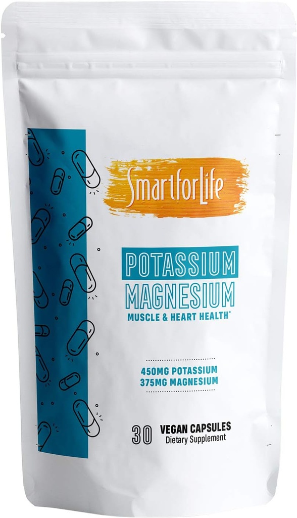SMART FOR LIFE Supplément de magnésium potassique - 30 capsules végétaliennes - Supplément de potassium de magnésium - Complexe minéral à forte absorption - Soutien musculaire et équilibre électrolytique