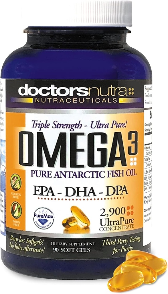 Omega 3 DPA Huile de poisson 2 900 Milligrammes Triple Strength Ultra pur Concentré, EPA-DPA-DHA, SoftGels - 30 portions