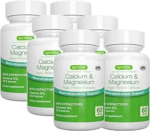 Igennus Algae Calcium & Supplément de magnésium, base végétale, haute absorption, K2 & D3, complexe minéral d'algues rouges non OGM pour os et dents, pour les femmes et les hommes, avec Boron, Vegan, 6 x 60 comprimés