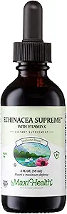 Maxi Health - Extrait liquide d'échinacée biologique suprême avec vitamine C - Supplément de soutien immunitaire gouttes d'échinacée - 1000mg Echinacea racine et extrait de plante entier - 2 Fl Oz Immune Bottle Booster