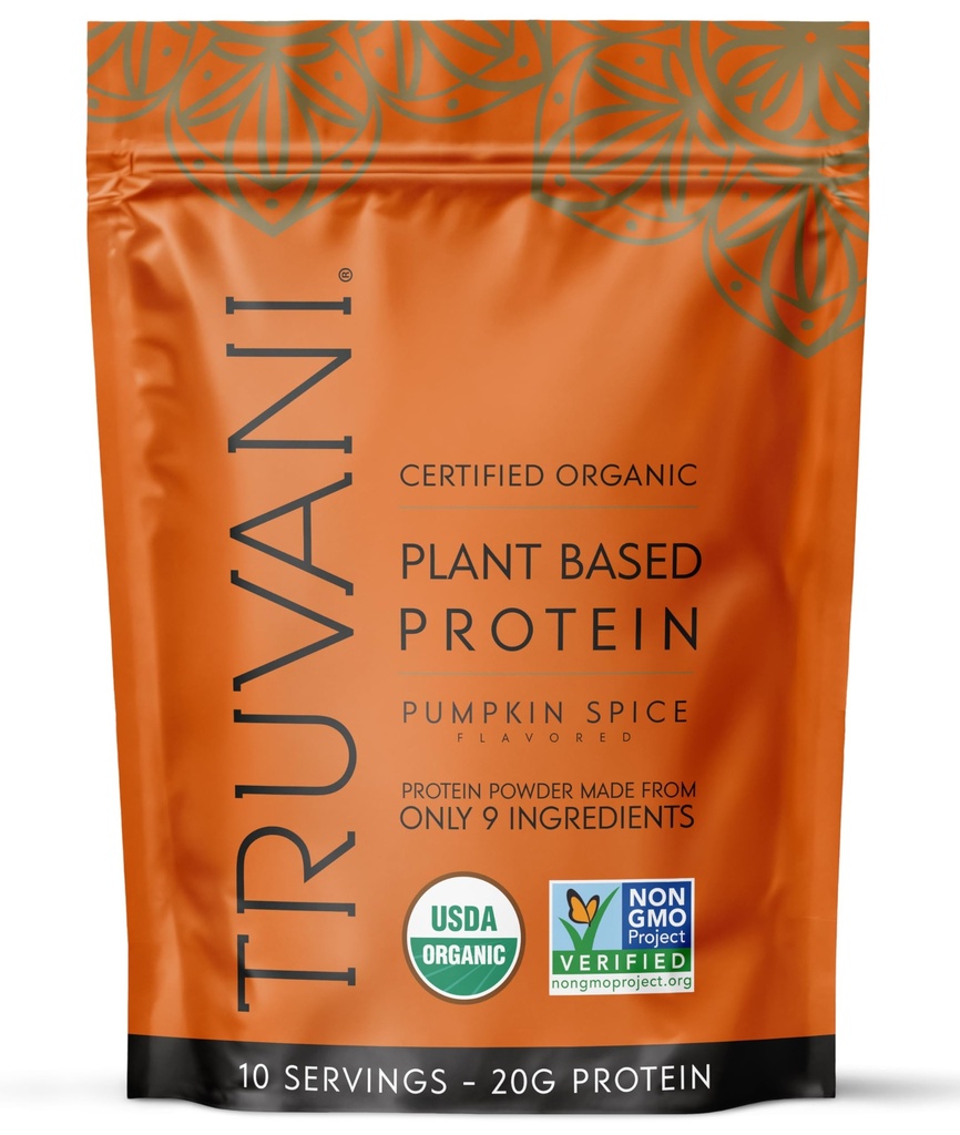 Truvani Vegan Powder Protéines de pois : 20g d'épice à la citrouille Protéines organiques à base de plantes : 10 portions : 10 portions :